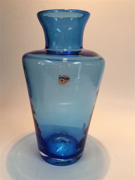 blenko glass vase blue
